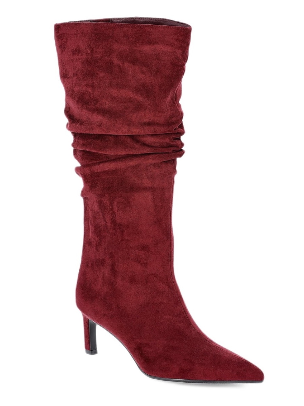 Time and Tru Faux Suede Slouch Boots with Kitten Heel Deep Burgundy Size 7 Wide